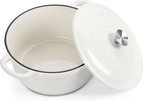 Miniatura 10 de LIANYU Horno holandés de hierro fundido esmaltado con tapa, olla redonda resistente de 6 cuartos de galón con salvamanteles de silicona, utensilios
