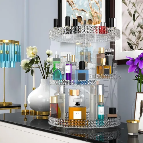 Miniatura 9 de Awenia Organizador de maquillaje giratorio de 360 grados, almacenamiento de maquillaje ajustable, 7 capas de gran capacidad, unidad