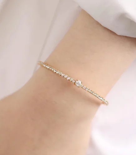 Miniatura 27 de OZEL - Pulseras para mujer, chapados en oro real de 18 quilates, pulseras de oro de cristal colorido para regalos