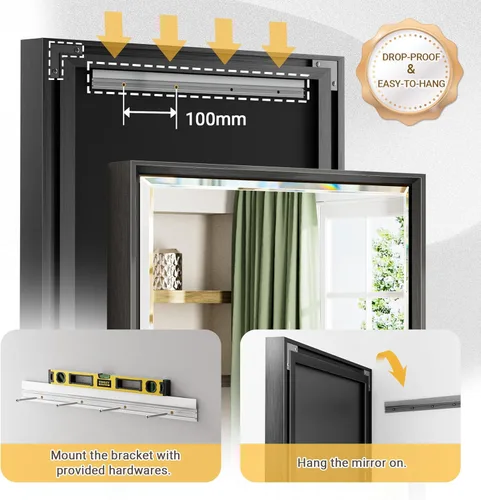 Miniatura 6 de Espejo de baño negro, espejo de baño biselado de 16 x 24 pulgadas para pared, espejo con marco negro antioxidante para decoración de baño, sala