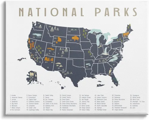 Stupell Industries Parques Nacionales Estados Unidos Aventura Mapa Azul Blanco