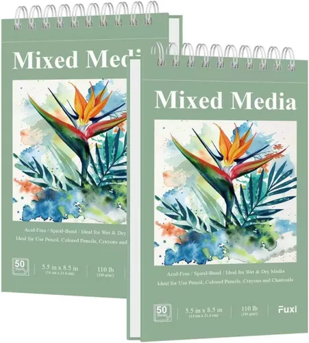 Miniatura 11 de Fuxi Cuaderno de bocetos de acuarela pequeño, paquete de 2 – 5.5" x 8.5" Papel de acuarela prensado en frío de 140lb/300gsm, 30 hojas por bloc.