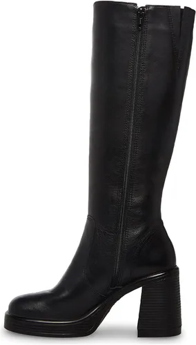 Miniatura 3 de SOVANYOU Botas de cuero negro con plataforma para mujer, punta cuadrada, botas de tacón grueso con cremallera lateral