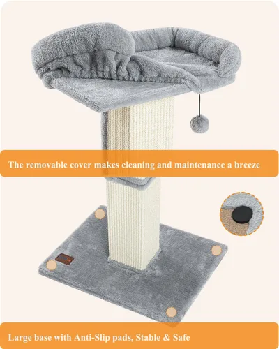 Miniatura 5 de Karolpar Rascador de gato de 32 pulgadas para gatos de interior, rascador de sisal para gatos con percha de felpa, poste grande para rascar con Gris