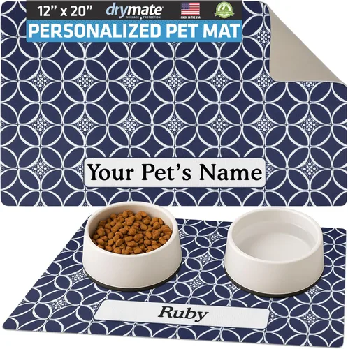 Miniatura 46 de Drymate Mantel individual personalizado para tazón de mascotas, tapete personalizado de alimentación de alimentos para perros y gatos, tela Lino