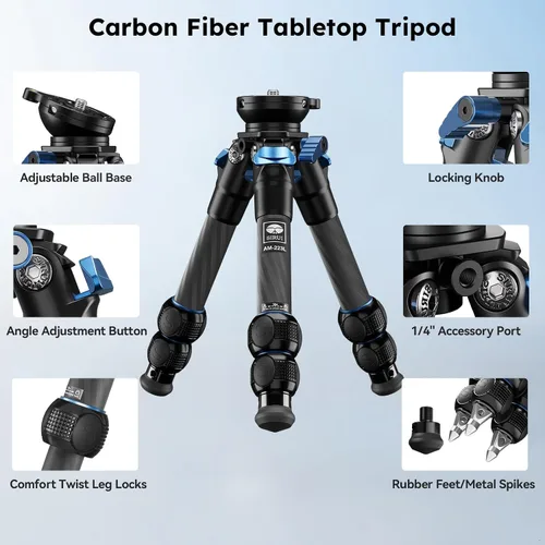Miniatura 5 de Kit de Trípode de Mesa de Fibra de Carbono SIRUI con Ajuste de Cuenco ±15°, Ultraligero Compacto de Solo 0.62kg, Carga Máxima 5kg/11.02lb