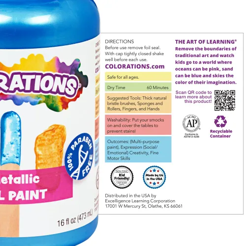 Miniatura 5 de Colorations Pinturas de Témpera en Gel Metálicas, 16 oz, 8 Colores, Pintura No Tóxica, Pintura para Manualidades, Pintura para Niños, Pintura