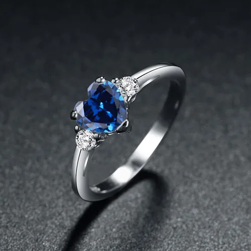 Miniatura 3 de ACEFEEL - Anillo de compromiso de plata de ley 925 con forma de corazón de ópalo blanco