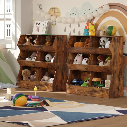 Miniatura 2 de DINZI LVJ Organizador de almacenamiento de juguetes, estantería para niños, armario de almacenamiento de juguetes de madera, estantería para niños