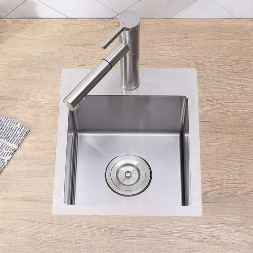 Miniatura 8 de Fregadero de barra de montaje superior, de 15x15 pulgadas, fregadero de cocina pequeño para RV, fregadero de barra húmeda de acero inoxidable hecho