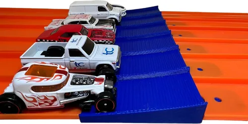 6 carriles de salto | Compatible con el juego de pista de carreras de 6 carriles Super Hot Wheels | Parada de 6 carriles (Azul)