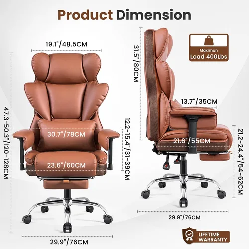 Miniatura 3 de BESTFAIR Silla de oficina grande y alta, silla ejecutiva de capacidad de 400 libras con respaldo alto y reposapiés, silla de oficina ergonómica