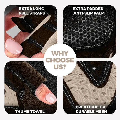 Miniatura 3 de MhIL Guantes de entrenamiento para mujer – Guantes de gimnasio transpirables para mujer con protección de palma y agarre mejorado – Guantes