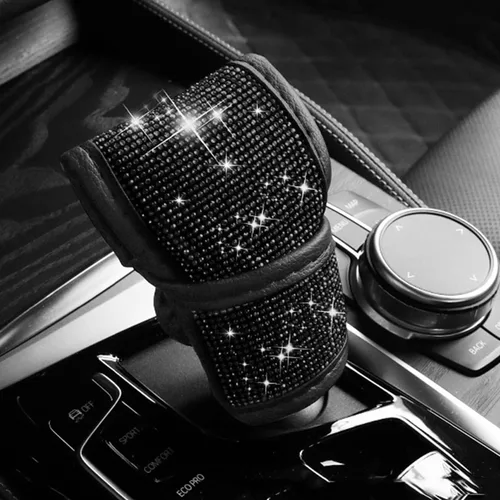 Miniatura 2 de Funda de felpa para pomo de palanca de cambios automática con purpurina de cristal brillante y diamantes de imitación para niñas y damas, ajuste