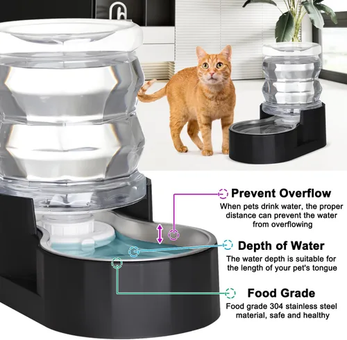 Miniatura 6 de RIZZARI Dispensador de Agua para Comida de Perros: Alimentador Grande de Acero Inoxidable Negro de 4L con Filtro Triple - Hidratación Saludable