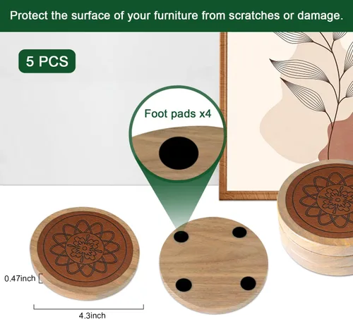 Miniatura 6 de Posavasos de madera para bebidas, juego de 5 posavasos absorbentes, posavasos para bebidas para protección de mesa de café, antideslizantes