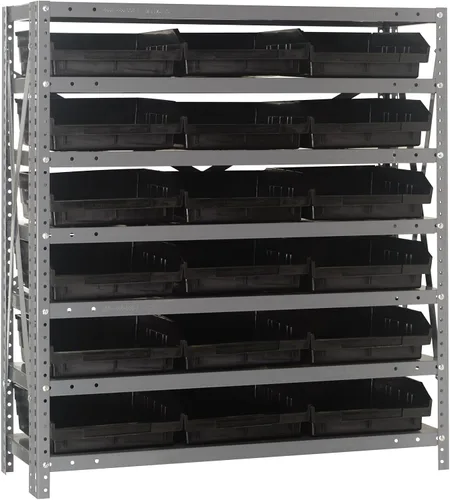 Miniatura 190 de Quantum QSBU-245BK Heavy Duty Shelving Unit with (7) Shelves and (24) QUS245 Black Bins for Garage Warehouse Storage Distribution 400 lb Load