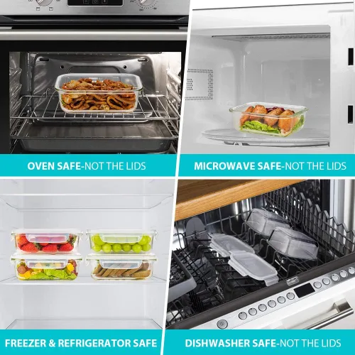 Miniatura 3 de Bayco - Paquete de 6 recipientes de vidrio para comidas preparadas, recipientes de almacenamiento con tapas, cajas bento herméticas, sin bisfenol A