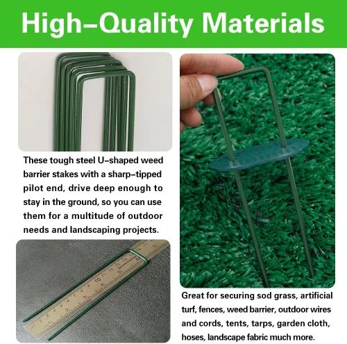 Miniatura 8 de Bakulyor 150 estacas de césped artificial verde + 150 arandelas amortiguadoras, grapas de paisaje de calibre 11 de 6 pulgadas, picos de césped