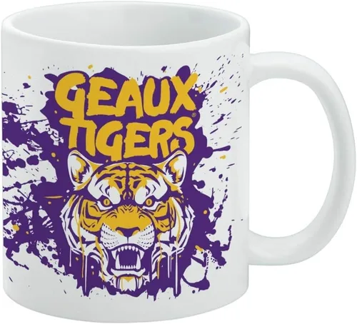 Geaux Tigers Graffiti - Taza de café de cerámica, novedosa taza de regalo para café, té y bebidas calientes, 11 onzas, color blanco