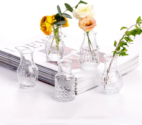 Miniatura 18 de Juego de 12 jarrones de cristal con brocha, jarrones de cristal para centros de mesa lindos, mini jarrón transparente a granel para decoraciones