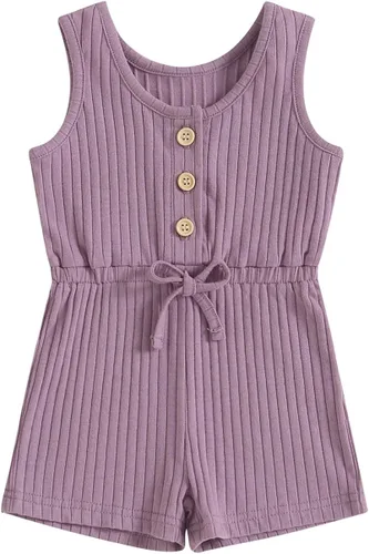 Miniatura 57 de Traje de verano para niña pequeña, de manga corta, acanalado, overol liso, pantalones cortos, ropa para recién nacidos