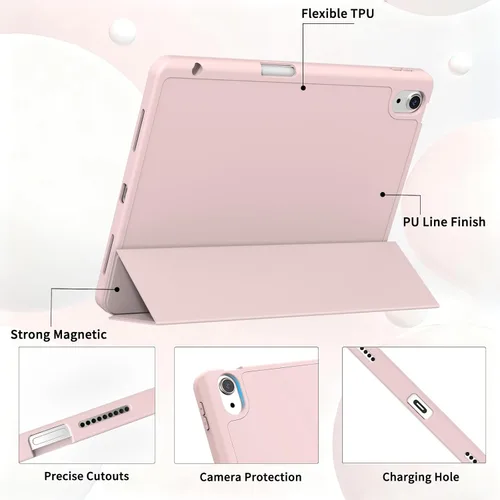 Miniatura 7 de Funda para iPad Air de 11 pulgadas M4/M3/M2 2026/2025/2024, iPad Air 5/4 (2022/2020 5ª/4ª generación de 10.9 pulgadas) con soporte para lápiz, Rosa
