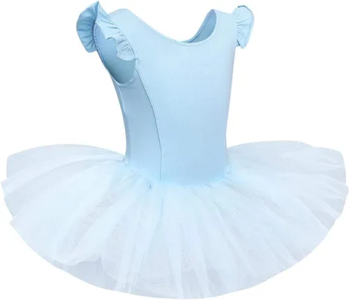 Miniatura 7 de IDOPIP Vestido de ballet con mangas voladas y volantes para niñas pequeñas, tutú con falda de leotardo, bailarina, baile, disfraz de gimnasia