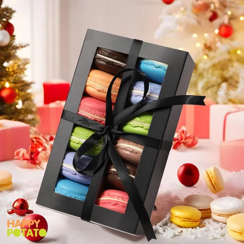 Miniatura 3 de HAPPY POTATO Paquete de 15 cajas de macarrones para 12, 7.2 x 4 x 1.9 pulgadas, caja de embalaje de macarrones con cinta, cajas de macarrones negros
