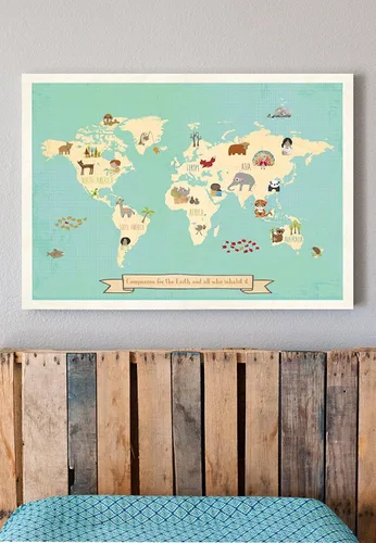 Miniatura 2 de Mapa mundial de la compasión mundial de 16 x 20 pulgadas, mapa de arte de pared para niños, mapa del mundo de animales para niños, decoración