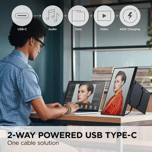 Miniatura 4 de ViewSonic VP1656 Monitor portátil IPS de 15.6 pulgadas 1200p con alimentación de 2 vías 40W USB C, validado por Pantone, calibrado de fábrica