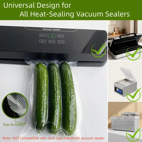 Miniatura 5 de 200 bolsas selladoras al vacío para alimentos + 1 marcador, 100 cuartos de galón + 70 pintas + 30 galones, sin BPA, 33 + % más gruesas, resistentes
