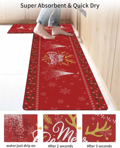 Miniatura 4 de Tapete de baño rojo de Navidad para bañera, antideslizante, secado rápido y absorbente, tierra de diatomeas, fregadero de cocina, lavable, tapete