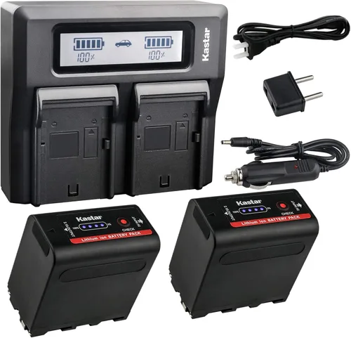Kastar Paquete de 2 baterías y cargador rápido LCD dual para Sony NP-F980 Pro NP-F970 NP-F960 NP-F750 NP-F550 NP-F330 NEX-EA50M NEX-FS100 NEX-FS700R
