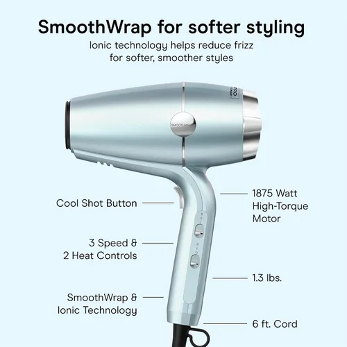 Miniatura 4 de INFINITI PRO CONAIR SmoothWrap Secador de Cabello, Secador con Accesorios Difusor y Concentrador, Tecnología Avanzada de Plasma y Cerámica para Menta