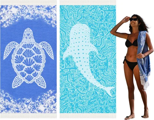 Miniatura 28 de Widdonen Toalla de playa turca fina, ligera, de secado rápido, absorbente, de algodón, para baño, piscina, toallas de natación, extra grandes, sin