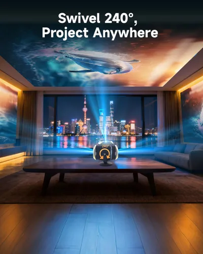 Miniatura 4 de Mini proyector con soporte, soporte 1080P, proyector portátil con WiFi y Bluetooth, proyector de película giratorio de 240° compatible con TV