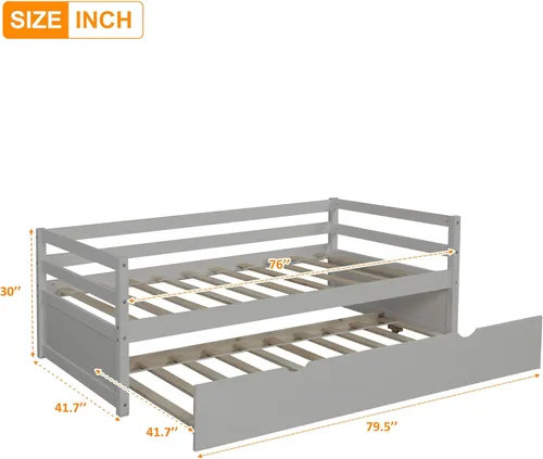 Miniatura 2 de Merax Sofá cama con nido, marco de cama de madera maciza para adolescentes y adultos, fácil montaje, no necesita somier, gris