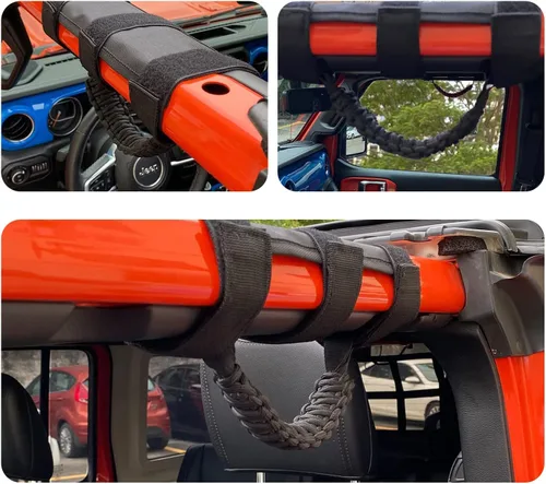 Miniatura 5 de Accesorios para Jeep Bandera de EE.UU. Mango de Agarre para Barra Antivuelco Compatible con Jeep Wrangler YJ TJ JK JKU JL JLU y Gladiator JT Negro
