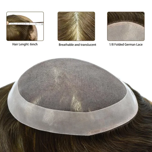 Miniatura 6 de LYRICAL HAIR Toupee - Peluca de cabello humano de aspecto natural para hombre, con encaje fino y mono, sistema de cabello de repuesto para hombre