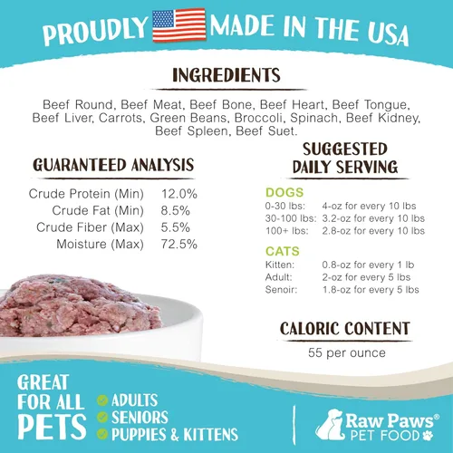 Miniatura 3 de Raw Paws Signature Blend Alimento para mascotas para perros y gatos, receta de carne de res y verduras, rollos de 1 libra (paquete de 20) – Alimento