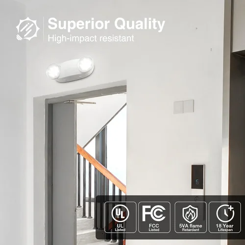 Miniatura 2 de FREELICHT Paquete de 4 luces de emergencia para negocios, con batería de respaldo, cable duro, certificado UL 924, CA 120/277V, iluminación