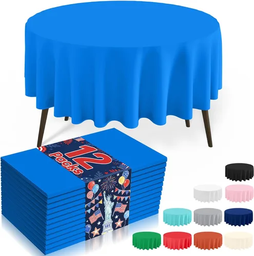 Miniatura 39 de misaya Paquete de 4 manteles desechables de plástico, mantel redondo impermeable de 84 pulgadas, a prueba de fugas y resistentes manteles Azul