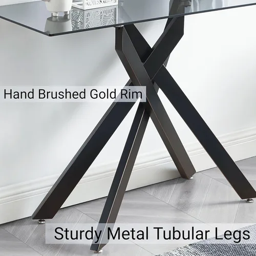 Miniatura 6 de Edwin's Choice Mesa consola de vidrio negro estrecha con parte superior de vidrio templado gris y patas tubulares de metal negro con borde dorado
