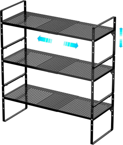 Redrubbit Estante de almacenamiento ampliable para gabinete, altura ajustable, de metal de acero, organizador de encimeras de cocina, estante de