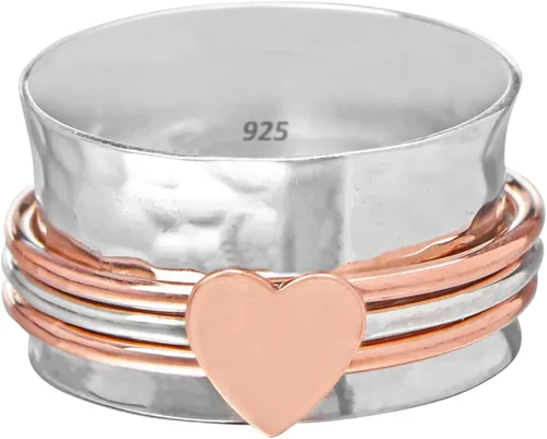 Miniatura 4 de Anillo giratorio de corazón rosa de meditación para mujer, anillo giratorio de plata de ley 925 para ansiedad para mujeres y niñas para regalo