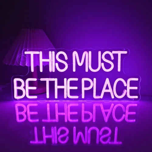Miniatura 8 de Britrio Letrero de neón con texto en inglés «This Must Be The Place» para decoración de pared de dormitorio, letrero luminoso de luz de neón