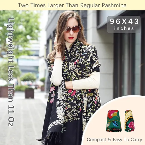 Miniatura 83 de DANA XU Manta de pashmina extragrande 100% de lana merina, bufanda de viaje, bufanda de cachemira para mujer, otoño e invierno, chal de gran