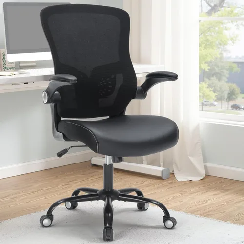 Silla de oficina ergonómica con respaldo de malla, silla de escritorio de respaldo alto con brazos abatibles, altura ajustable, asiento acolchado de