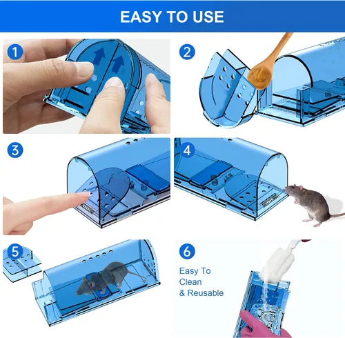 Miniatura 4 de Trampas para ratones, captura y liberación, trampas reutilizables para ratas, fáciles de instalar y seguras para la familia y las mascotas, no matan